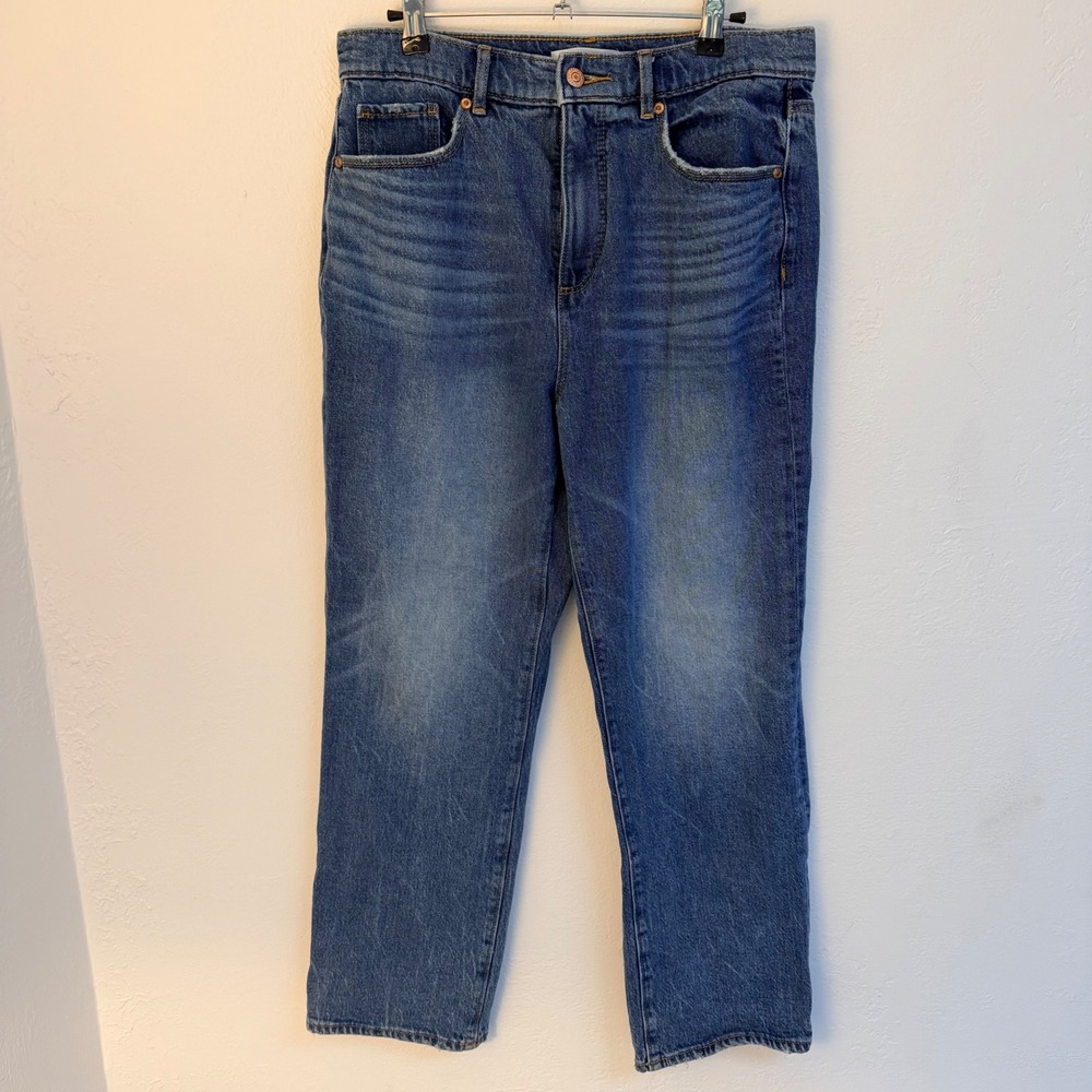 Loft Straight High Rise Jeans Med Wash Blue Size 6/28 Classic Timeless Chic